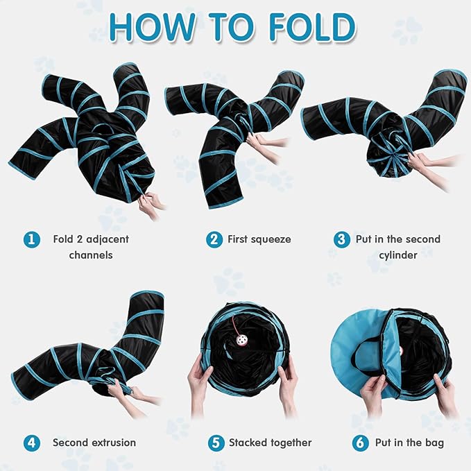 Poen 21 Pcs Cat Tunnel for Indoor Set Collapsible 5 Way Tubes with 20 Pcs Cat Kitten Toys Interactive Feather Toy Mouse Crinkle Balls Tube for Puppy Kitten Rabbit(Blue Black)