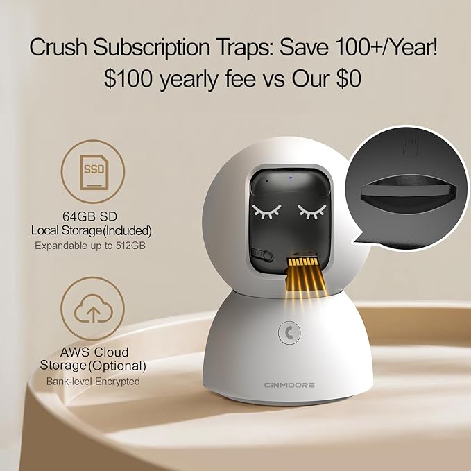 3K Pet/Dog Camera Indoor w/Phone App, No Monthly Fee 64GB Local Storage & AI Tracking Face ID, 2.4/5GHz WiFi Cameras for Home Security Baby Monitor, Pan/Tilt, 2-Way Talk