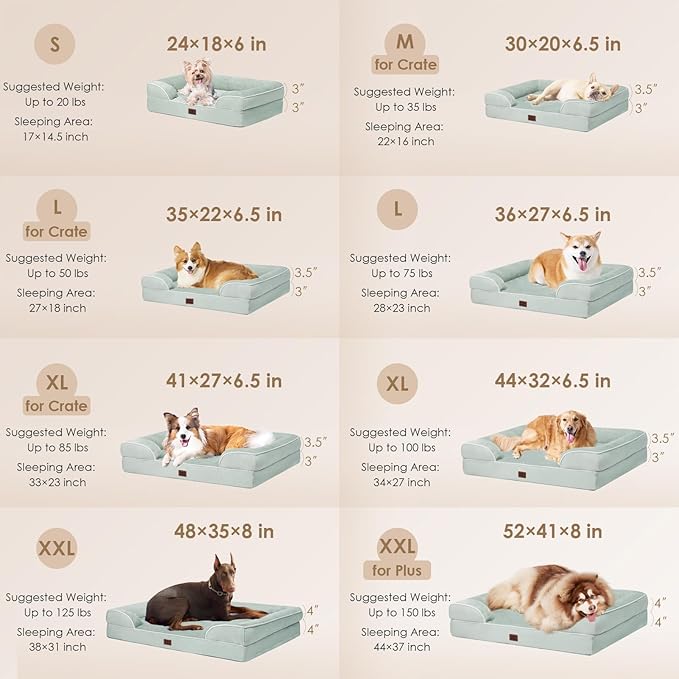 EHEYCIGA Orthopedic Large Dog Bed, Waterproof Memory Foam, Non-Slip Bottom, Sage Green, 41"L x 27"W x 6.5"Th