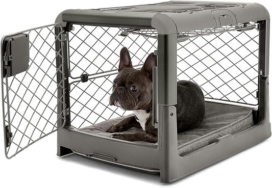 DIGGS Revol Collapsible Dog Crate with Wheels - Premium Portable Dog Crate - Safe, Stylish, and Convenient Indoor Kennel (Smoke, Small)