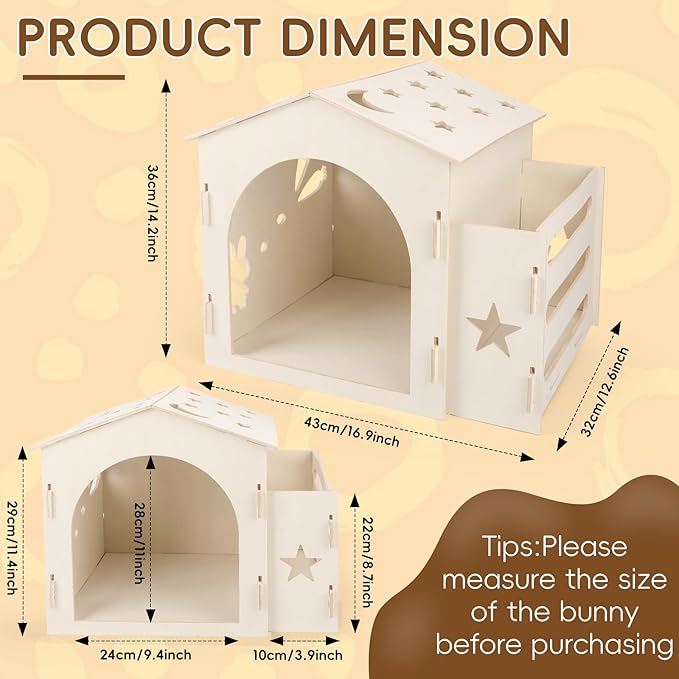 Extra Large Rabbit House & Rabbit Hay Feeder, Indoor Bunny Hideout with Feeder, Small Animal Houses & Habitats and Guinea Pig Hay Feeder