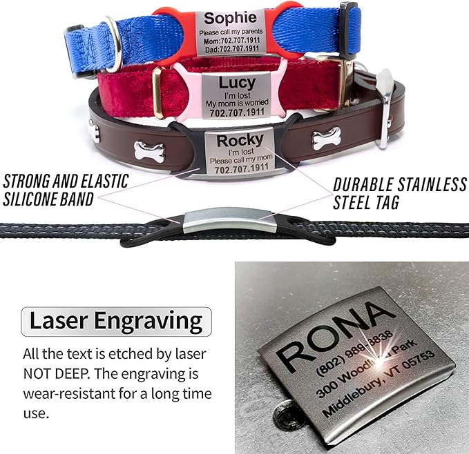 Personalized and Custom Dog Tag for Pets - No Noise - Engraved Name Tag - Slide On ID Tags and Collar Tags for Small, Medium, Large Dogs and Cats - Silent Customized