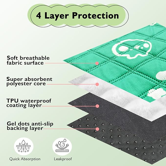 2 Pack Guinea Pig Bedding - Washable Guinea Pig Liner for Midwest Cage, Waterproof Reusable & Anti Slip Pee Pads Super Absorbent Mats for Small Animals Rabbit Hamster Rat (Green, 48 x 24 Inch)