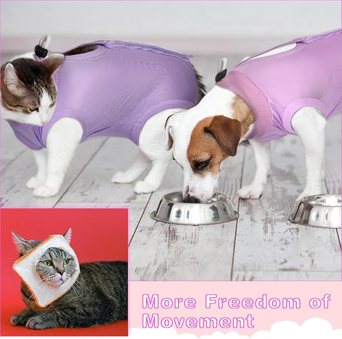 Nuanchu 3 Pieces Cat Recovery Suit Kitten Recovery Suit E-Collar Alternative for Cats and Dogs Abdominal Skin Anti Licking Pajama Clothes Sets(Medium)