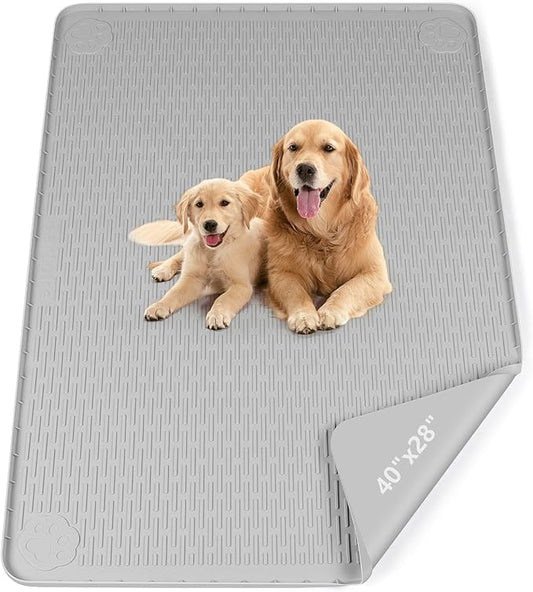 Pee Pads for Dogs, 40" x 28" Extra Large Reusable Dog Silicone Mat for Floor Protector, Washable Non-Slip Dog Training Pads for Potty Training (Grey)