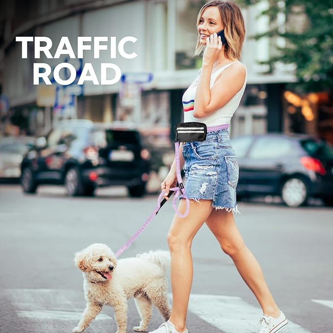 Hands Free Dog Leash with Pouch, Double Leash for Two Dogs, Retractable Bungee with Double Padded Handles, Dog Waist Leash for Dog Walking, Running Leash for Dogs, Dog Walking Accessories