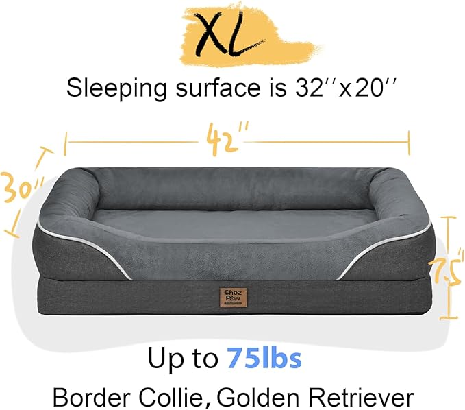 Washable Orthopedic Large Dog Bed - Removable Orthopedic Foam Dogs Beds with Bolsters Waterproof Large Dog Bed and Non-Slip Bottom Extra Large Dogs Beds Sofa