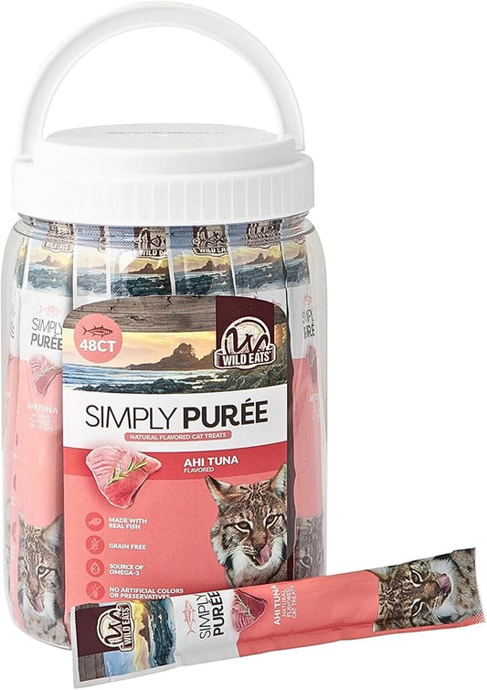 Simply Puree Ahi Tuna Tub for Cats | 48 Individual Servings of High-Protein, All-Natural Grain-Free Cat Treats | Easy-to-Serve, Delicious Puree Perfect for Snacking or Rewarding Your Cat