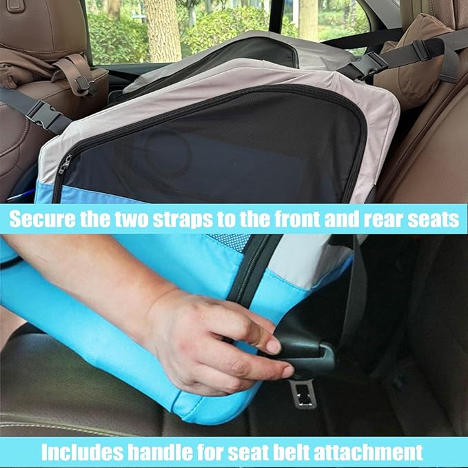 Large Portable Pet Crate for Car Travel, 24"x22"x25" Foldable Dog & Cat Carrier with Secures Seatbelt & Headrest Strap, Oxford Soft-Sided Pet Kennel with Removable Bed for Medium & Large Pets