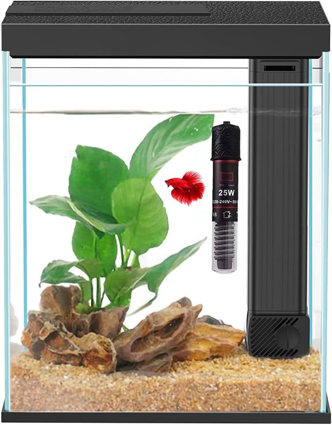 Glass Betta Aquarium Starter Kits, 2 Gallon Fish Tank with Heater Filter and Light.