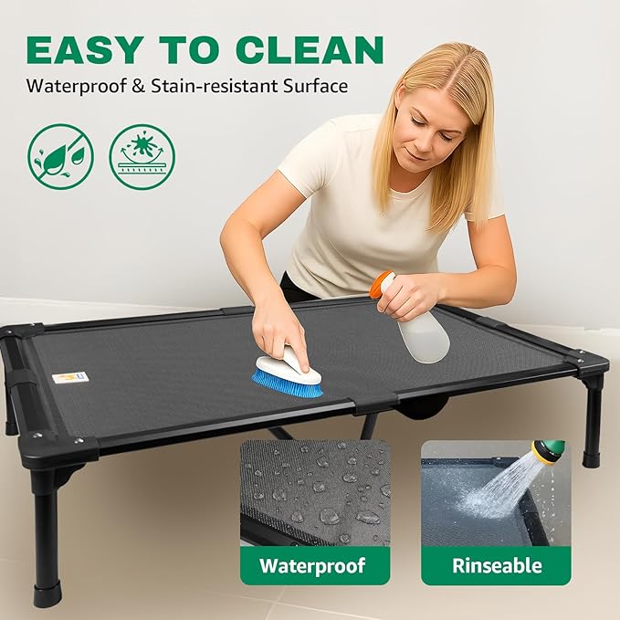 Sytopia 42'' Outdoor Elevated Dog Bed for Large Dogs, Chew-Proof Pet Camping Raised Cot with Breathable Mesh - Durable Frame, Cooling Hammock Style, Anti-Slip Base, Water-Resistant, Easy Clean