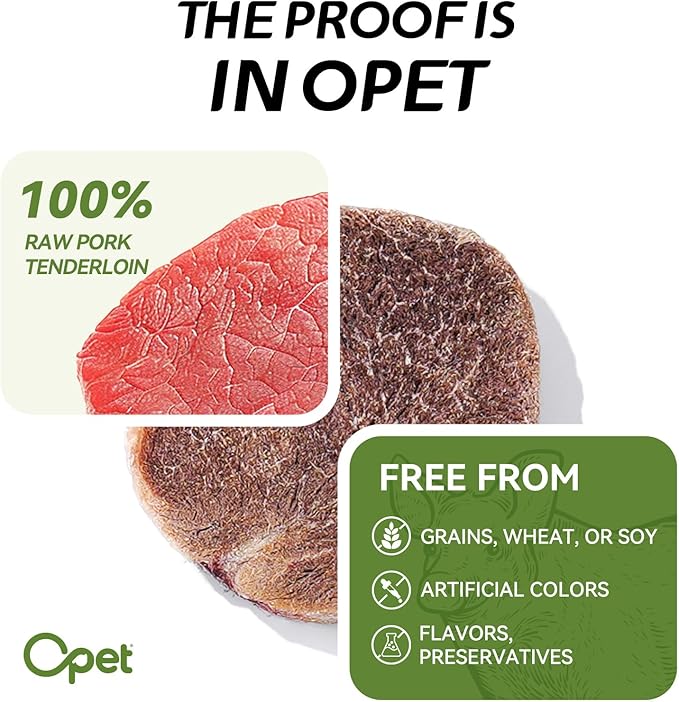 OPET Freeze Dried Cat Treats, Single Ingredient Grain Free High Protein Pet Food for Cats and Dogs, Healthy Training Snacks，Freeze Dried Pork Sliced Fillets (Pork, 5.92 Ounce)