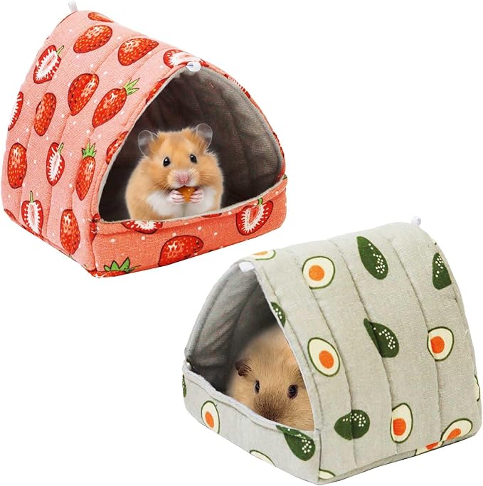 JSPYFITS 2 Pack Guinea Pig Hideout,Small Animal House Guinea Pig Bed Washable Cage Accessories for Small Pet Bunny/Rabbit/Hamster/Chinchilla Guinea Strawberry/Avocado