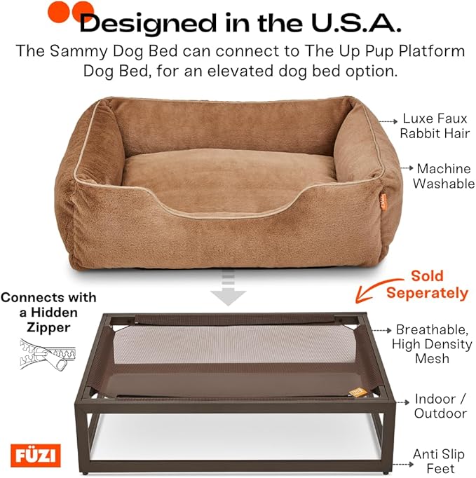 FUZI Luxury Aesthetic Dog Bed for Small Dogs with Washable Cover, Pet Couch, Pet Bed with Sides, Non-Slip Bottom, Soft and Durable Calming Dog Bed, Faux Rabbit Fur, Small 25.1x16.75x9.5 Light Brown