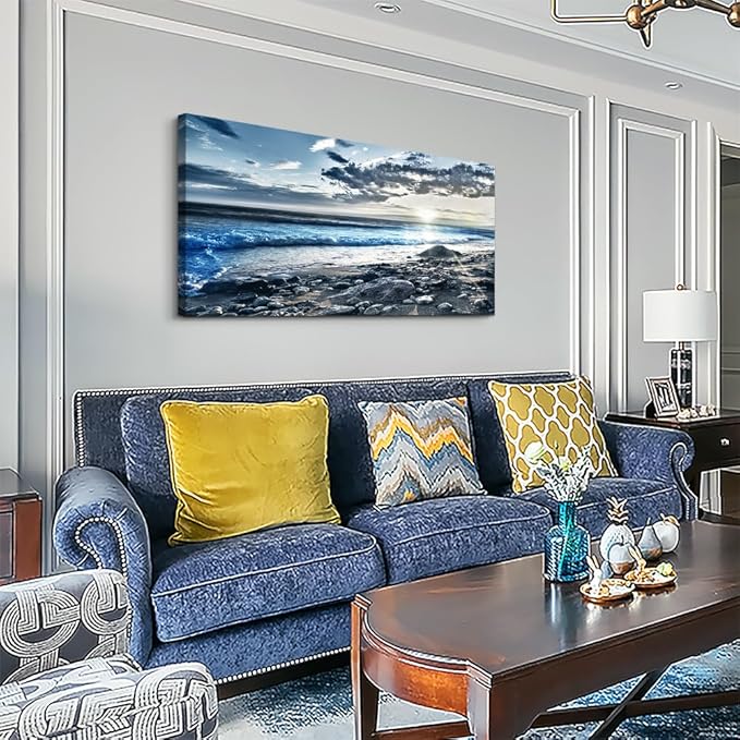 Wall Art For Living Room Wall Decor For Bedroom Large Size Poster Blue Beach Sun Ocean Landscape Paintings Prints Artwork Bathroom Decorations Seascape Canvas Prints Hang Pictures Office Home Decor