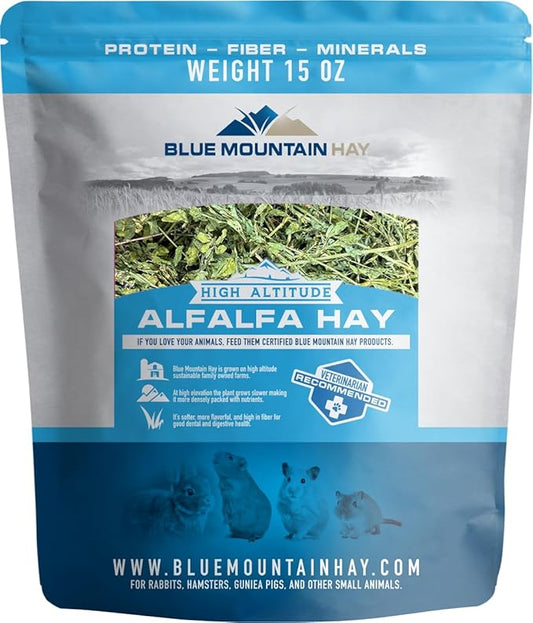 Blue Mountain Hay | Fresh Alfalfa Hay (15 Ounce) | High Leaf Retention | Nutritious High-Altitude Hay Pet Food for Rabbits, Guinea Pigs, Chinchillas, Hamsters, and Other Small Pets