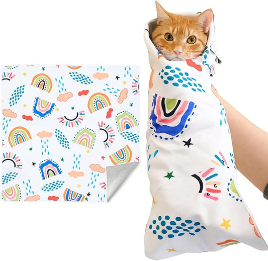Cat Wrap for Grooming,Cat Wrap for Cutting Nails,Self-Adherent Soft Cat Blanket to Wrap,Anti-Bite,Anti-Scratch,Anti-Escape Calming Cat Swaddle Wrap (17.7" X 17.7",Within 10.61lbs)