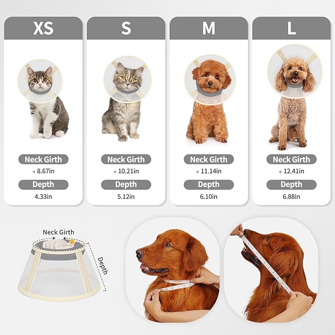 Soft Dog Cone Collar to Stop Licking-Adjustable Comfortable Mesh Recovery Collar After Surgery for Small or Miniature Dogs, Alternative to Plastic Elizabethan Collars for Neuter Incision Care (Grey,L)