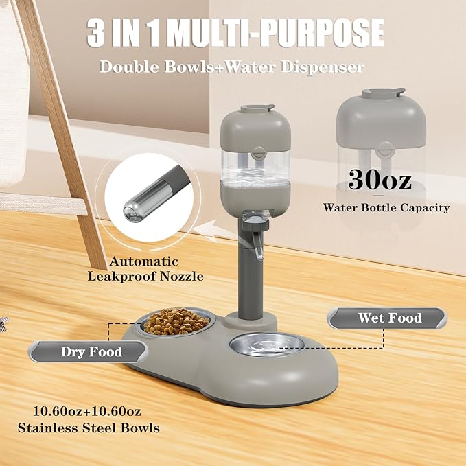 Puppy Bowls for Small Dogs,3 in 1 Dog Bowl Set with Puppy Water Bottle and 2 Food Grade Stainless Steel Bowls,15°Tilted Food and Water Bowl Set for Cats,Rabbits,Ferrets,Guineas