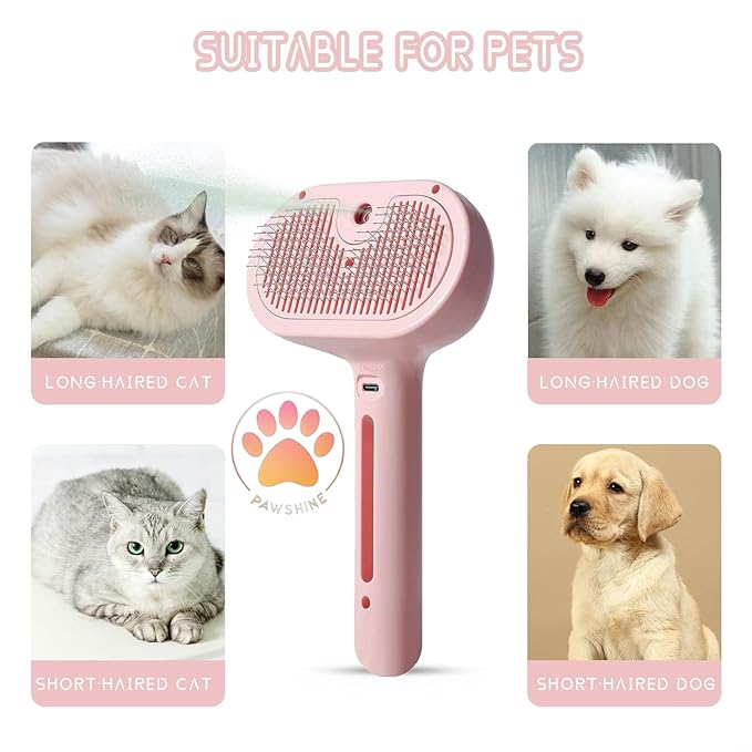 Cat steam brush – Effective Pet Brush for Indoor Cats, Steam Technology for Shedding, Mats & Grooming – Ideal cat brush indoor for Deep Cleaning (Pink)