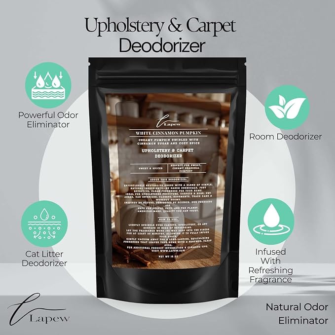 White Cinnamon Pumpkin Carpet Freshener Powder: Powerful Odor Eliminator for Home, Upholstery Deodorizer, Carpet Deodorizer, Pet Urine, Cat Litter Box - White Pumpkin Fragrance