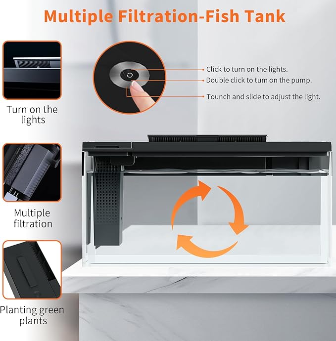 3.7 Gallon Betta Fish Tank self Cleaning,Smart Aquarium Aquarium kit with Filter Light Water Pump