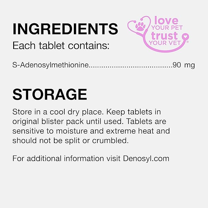 Nutramax Denosyl Liver and Brain Health Supplement for Small Dogs and Cats, With S-Adenosylmethionine (SAMe), 30 Tablets