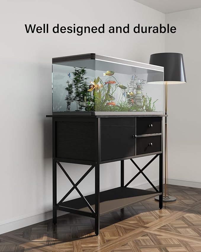 Fish Tank Stand 40 Gallon: Sturdy Aquarium Stand with Accessories Storage - Metal Tank Stands Table for 40-50 Gallon Reptile Breeder Turtle Terrarium - 36.6"x18.8" Weight Capacity 660 lbs