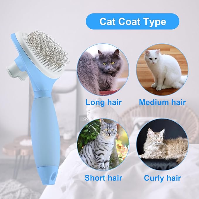 Cat Hair Brush,Cats Brushes for Shedding,Soft Silicone Self Cleaning Brush for Short and Long Haired Cats for Grooming and Shedding (Blue)