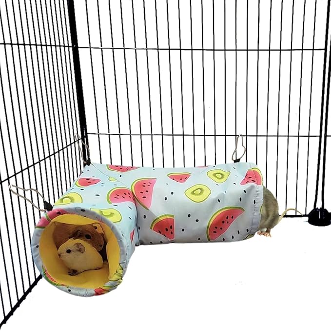 Large Caliber Guinea Pig & Rat Tunnel Hideout & Hammock, Corner Hideout Toy for Guinea Pig, Ferret, Hedgehog & Piggy to Hide and Shuttle (3. Tunnel-Watermelon)
