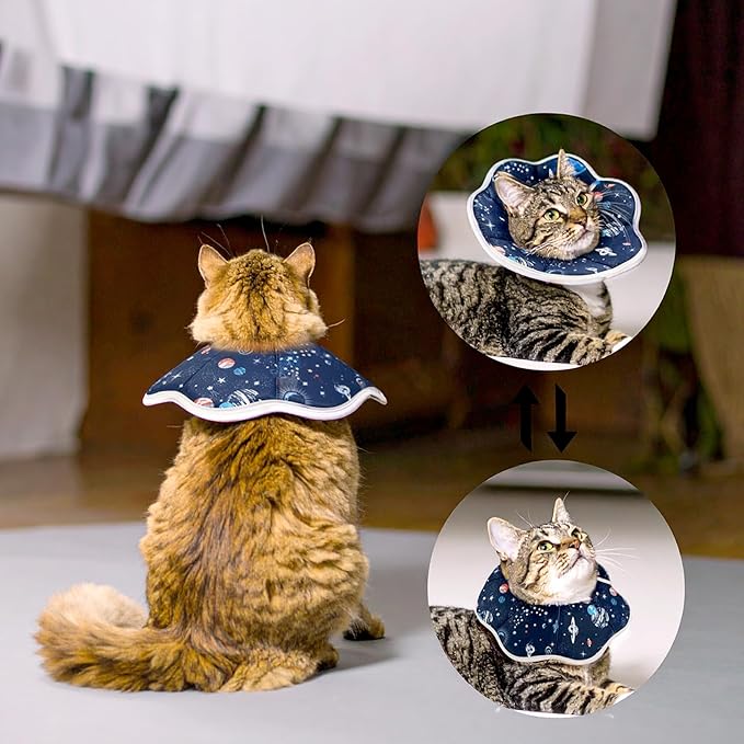2Pcs Cat Conical Collar Soft Adjustable Cat Collars Water Proof Recovery Collar Prevent Licking Protective Foldable Easy to Eat Drink for Cats Kittens Puppies (Blue S XS)