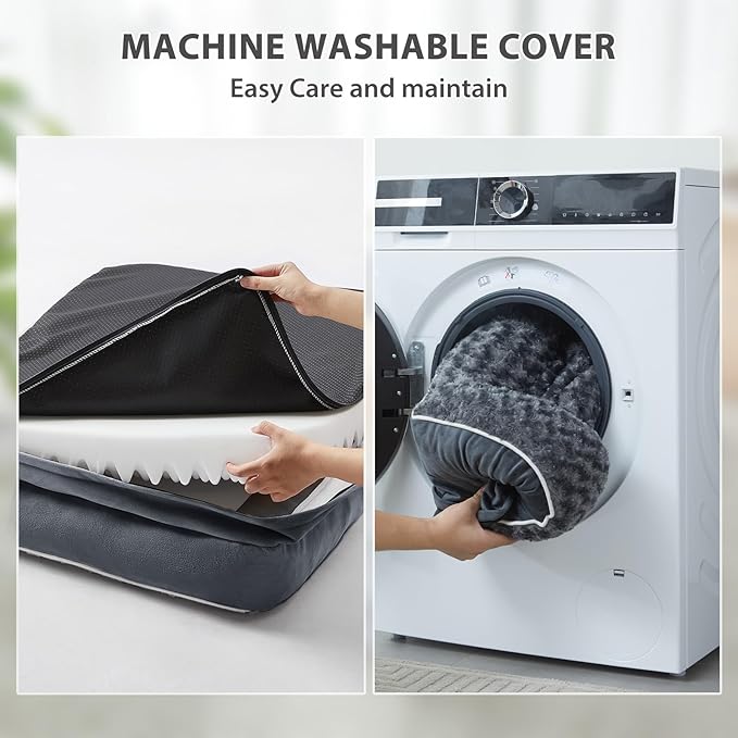 BFPETHOME Extra Large Orthopedic Dog Bed, L-Shaped Pet Bed for Dogs up to 100 lbs, Waterproof, Removable Washable Cover, Non-Slip Base, 48 x 35 x 7.5 inches, Dark Grey