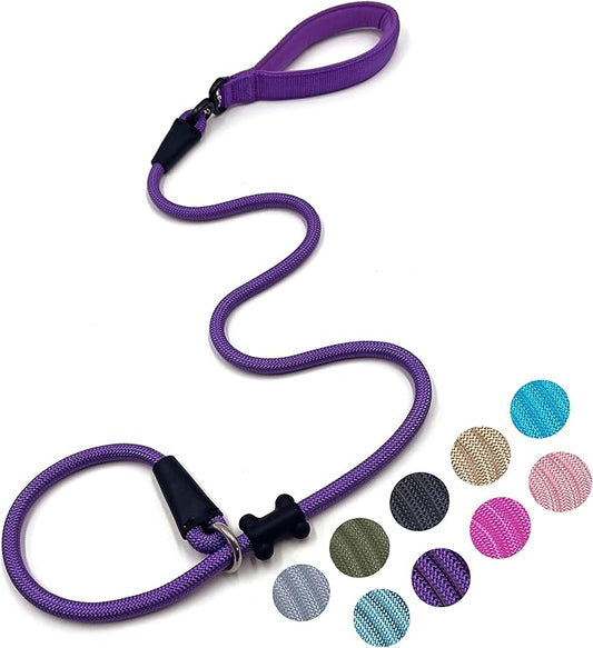 Slip Lead Dog Leash，Strong Nylon Rope Leash and Padded Handle,No Pull Outdoor Walking Training Lead for Small Medium Large Dogs(Purple,1/2"×4ft)