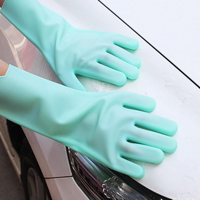 Pet Grooming Gloves，Heat-Resistant Silicone Gloves with High-Density Teeth for Enhanced Massaging and Bathing of Dogs and Cats (Green, 1 Pair)