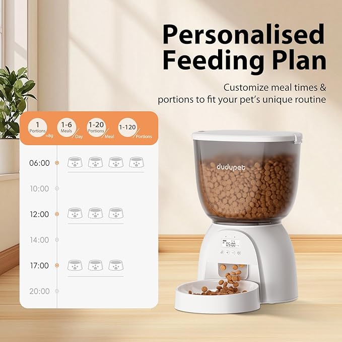 5L Automatic Cat Feeder, Timed Cat Food Dispenser, Automatic Pet Feeders Up to 6 Meal 1-20 Portion, Dual Power Supply Cats Feeder, Pet Dry Food Dispenser for Cats and Small Dogs
