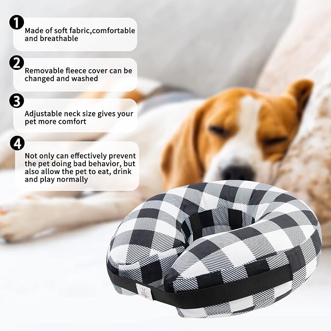 CuteBone Inflatable Dog Donut Collar with Removable Soft Fleece Covers for Small/Medium/Large Dogs and Cats After Surgery GWB03M
