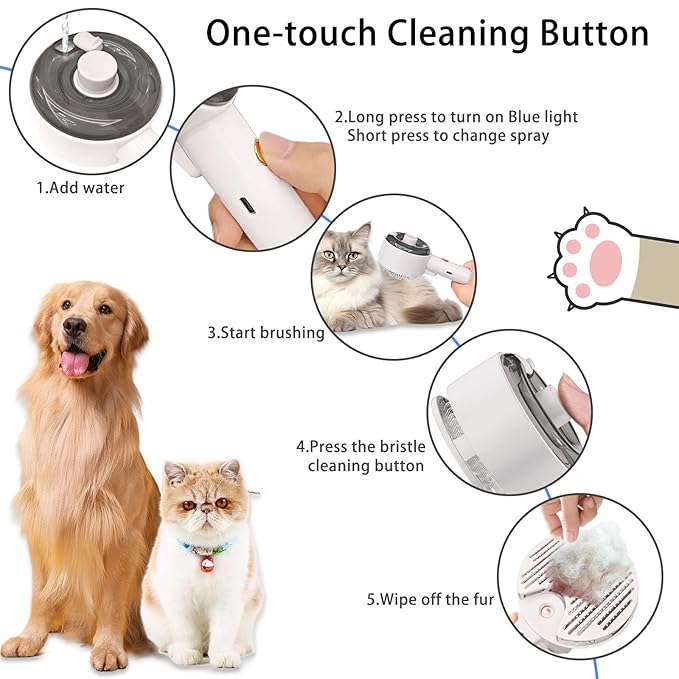 Cat Steam Brush For Shedding, Steamy Dog Grooming Brush With 2-Speed Spray, Blue Light And Release Button, Rechargeable Water Pet Hair Brushes Wet Self Cleaning Cat Spa Brush Cat Comb (White)