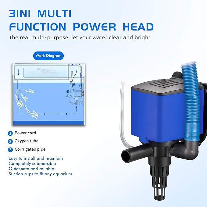 Water Pump 320 GPH Submersible Internal Aquarium Powerhead Water Pump Ultra Quiet for Aquarium,Fish Tank-2 Pack -2 Pack