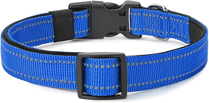 Reflective Dog Collar Padded with Soft Neoprene Breathable Quick Release Basic Dog Collars for Medium Large Dogs Blue Boy Girl
