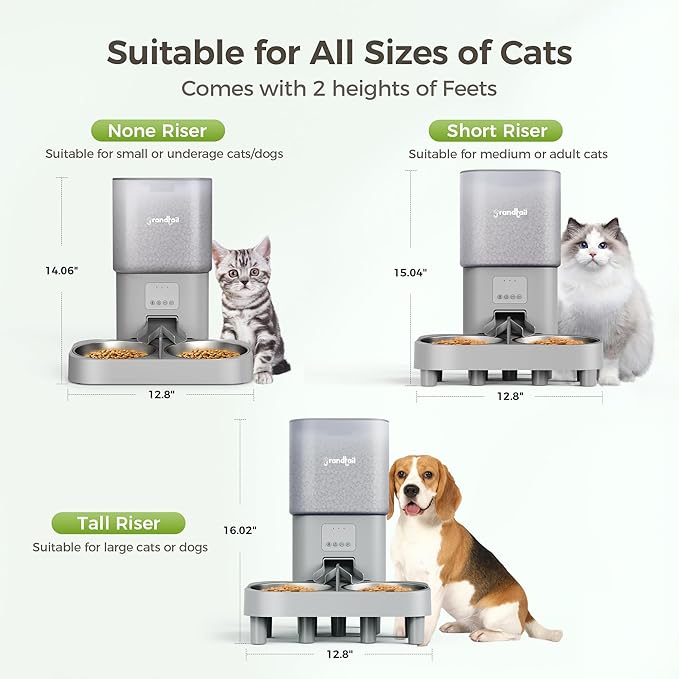 WiFi Automatic Cat Feeder with App - 6L Elevated Smart Food Dispenser for 2 Pets, Programmable 1-10 Meals, 2 Stainless Bowls & Dual Power