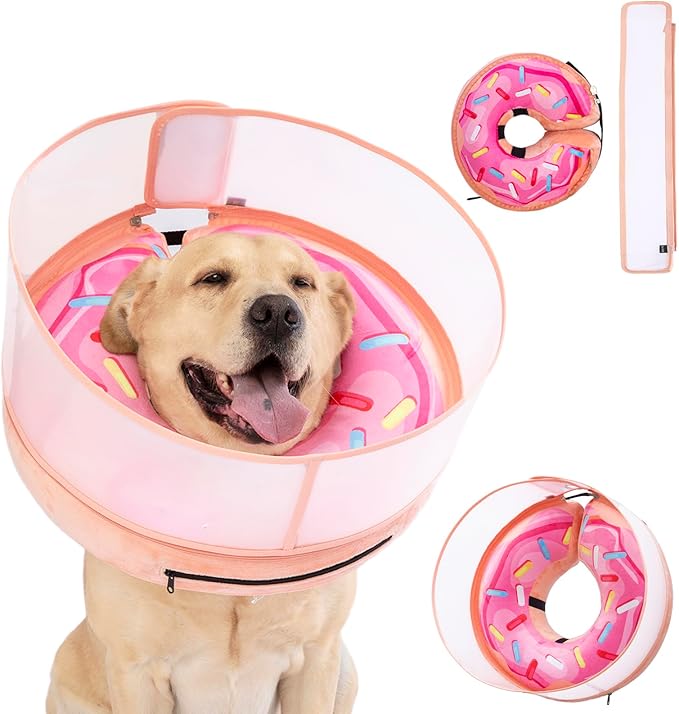 Inflatable Dog Cone Collar with Enhanced Anti-Licking, Soft Neck Donut for Dogs Cats, Recovery Pet Cone Collar After Surgery for Large Medium Small Dogs (Donut Pink2, X-Large)