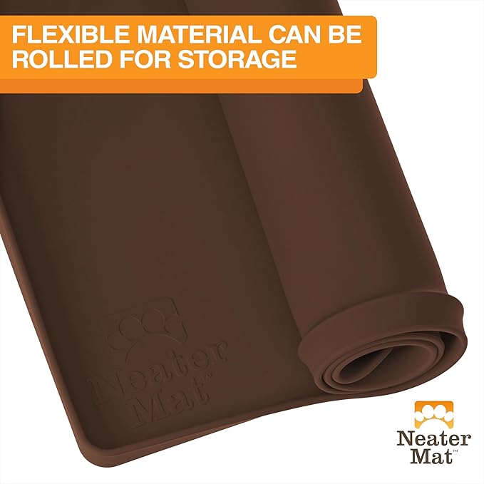 Neater Pet Brands Neater Mat Pet Mats for Food and Water, Cat & Dog Bowl Mat Waterproof Silicone, Feeding Tray, Dog Food Mats for Floors, Placemat w/Raised Edge for Under Bowls, 19” x 12”, Brown