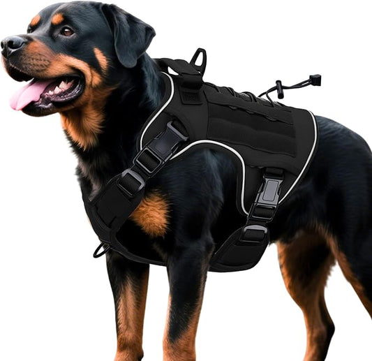 Heavy-Duty Tactical Dog Harness for Large Dogs, No Pull Adjustable Reflective Pet Vest with Molle System, K9 Military-Grade Control for Service Training, Outdoor & 10+ Breeds, Black, XX-Large