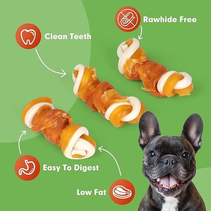 MON2SUN 2.5" Rawhide Free Dog Treats with Mixed Vegetables, Chicken Wrapped Mini Knot Bones for Small Dogs, Healthy Snacks for Balanced Nutrition, 21.2oz