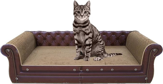 Scratching Sofa, Couch Shaped Thick Scratching Cardboard, Lounge Bed for Indoor Rest&Play, Sofa Scratcher Pad (Brown, 39.4" L X 14" W X 11" H)