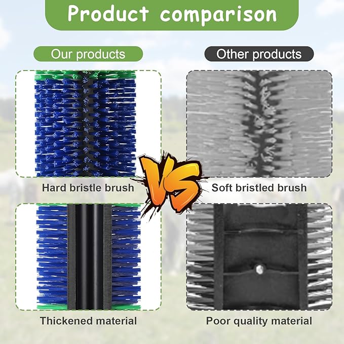 Livestock Scratching Brush, 17.5 x 7.8 Inch Goat Brushes for Grooming, Horse Brushes for Shedding, Livestock Brush with 4 Screws Great for Horse, Elk, Cattle, Pig, Sheep（Green）