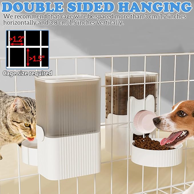 kathson Rabbit Gravity Auto Feeder Set 35oz Hanging Automatic Food Water Dispenser Cage Automatic Feeder Set for Rabbit Chinchilla Guinea Pig Hedgehog Ferret Kitty Puppy (Pink)