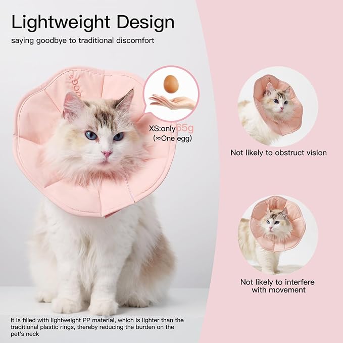 Touchdog Foldable Dog Cone Collar for Cats & Dogs - Adjustable Soft Recovery Collar with Waterproof PU Coating, Lightweight Design, 24.5cm/9.6in Wide Barrier (Pink, XS)