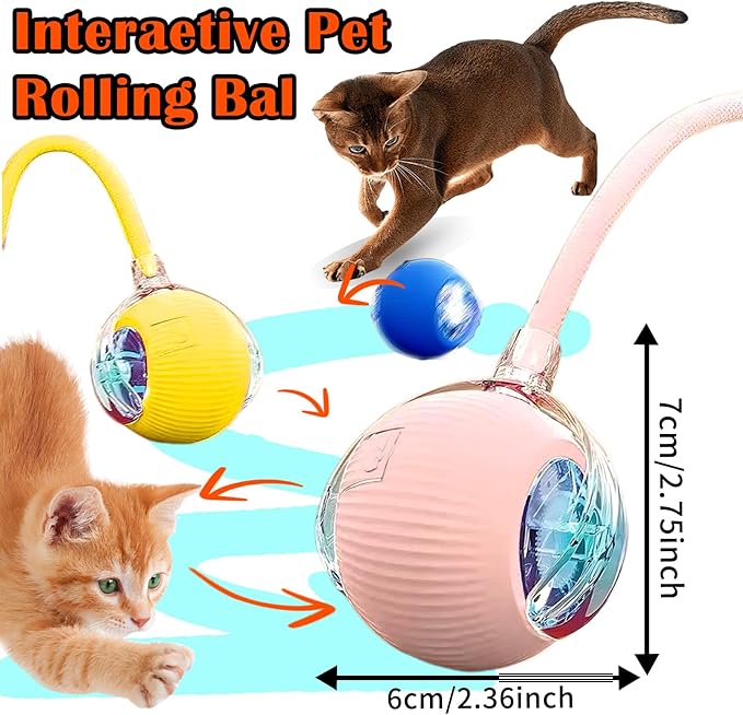 Cat Ball Toy,New Interactive Rolling Cats Dog Toy Balls 360° Smart Automatic Rolling Pet Ball, Fast Moving Toy for Dog,Interactive Toys for Cats (Blue)