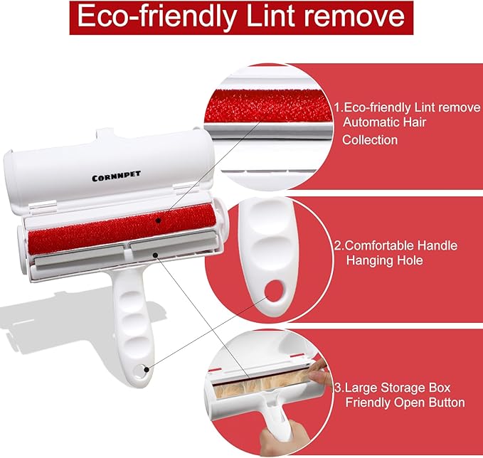 Pet Hair Removal Tool – Reusable Lint Roller for Dogs & Cats – Self-Cleaning Fur Remover Brush - Portable, Multi-Surface Fur Removal Tool - Glove Brush and Pet Hair Extra Sticky Roller